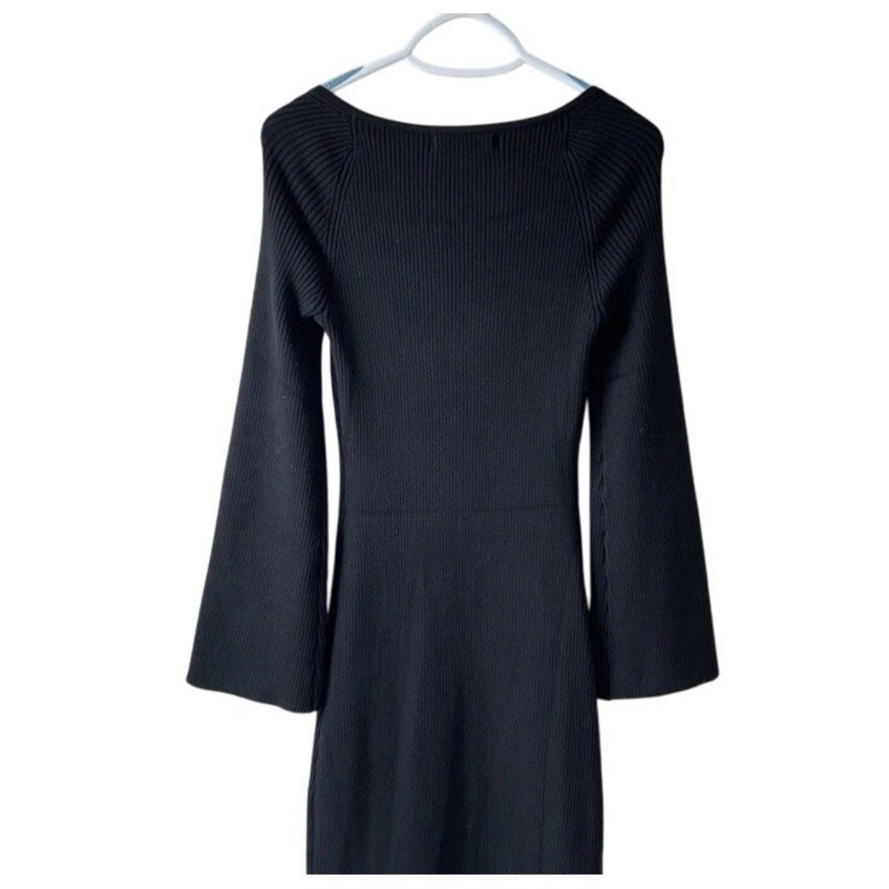 Bodycon Midi Dress Ribbed Size Medium Black ANRABESS Bell Sleeve Sweetheart Neck - Picture 3 of 8